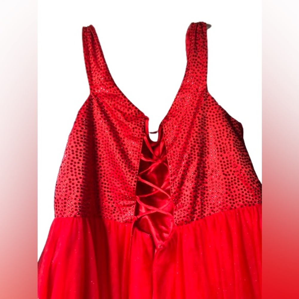 Plus size xxxl red prom formal dress glittery with rhinestones corset type back